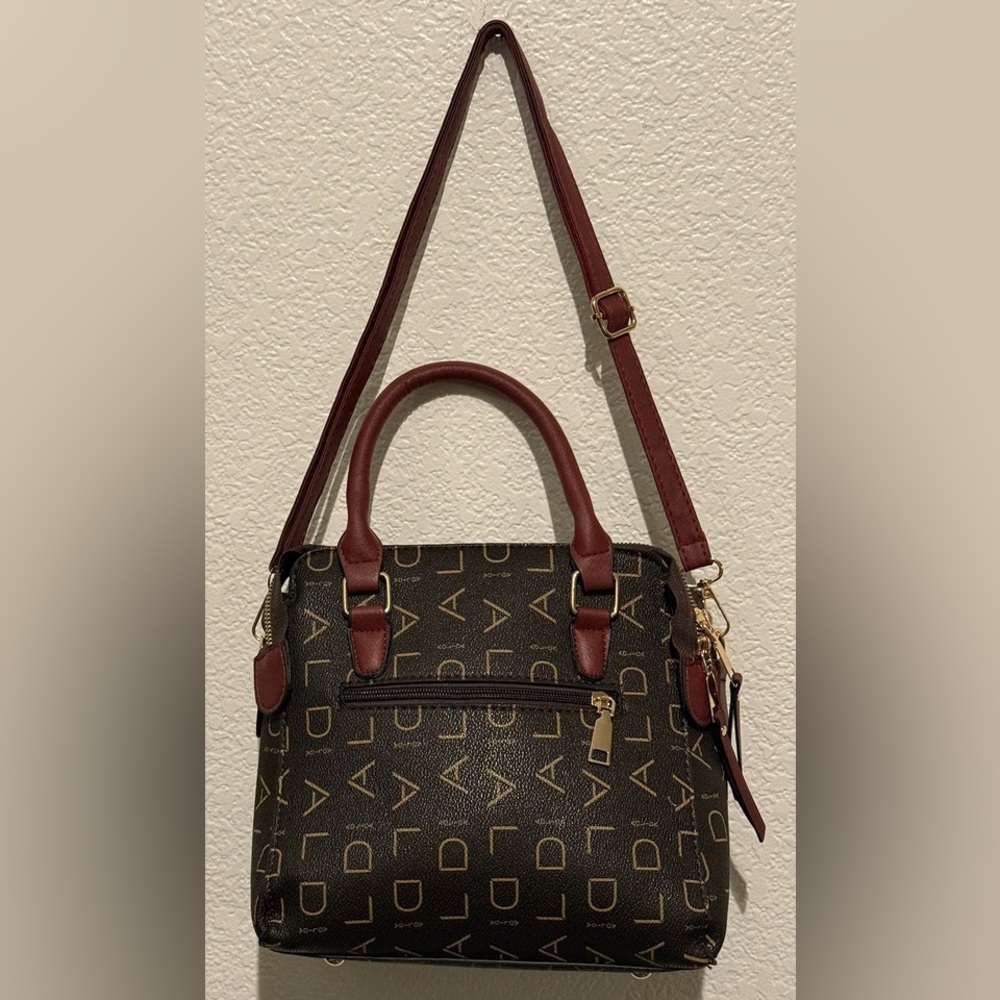 Aolida Brown & Burgundy Satchel/Crossbody with Gold Accents & Black Liner - Picture 3 of 14